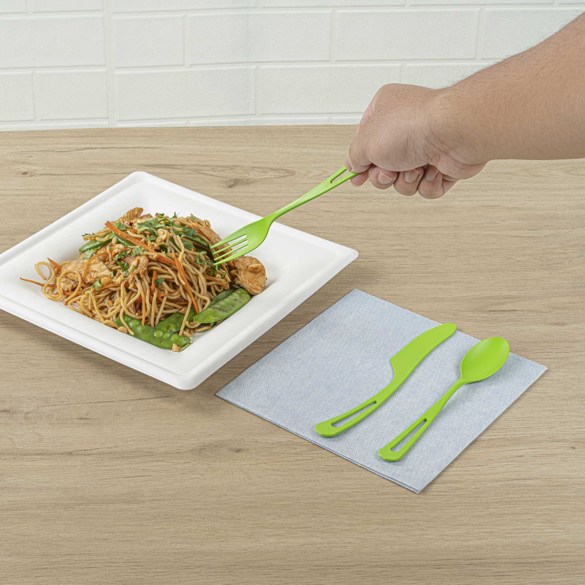 Basic Nature Green CPLA Plastic Cutlery Set - Compostable Wrapper, Heat-Resistant - 7 1/2" - 100 count box