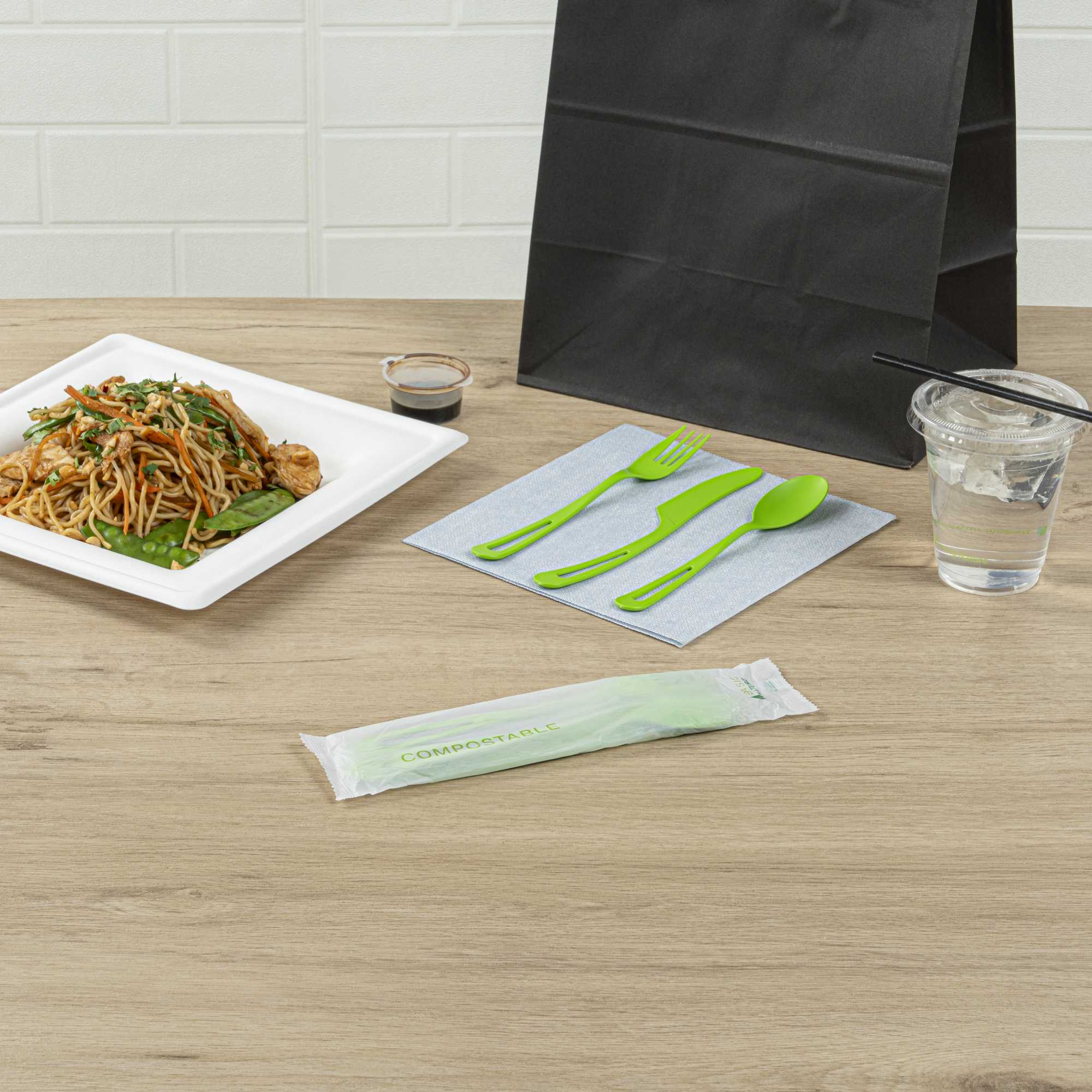 Basic Nature Green CPLA Plastic Cutlery Set - Compostable Wrapper, Heat-Resistant - 7 1/2" - 100 count box