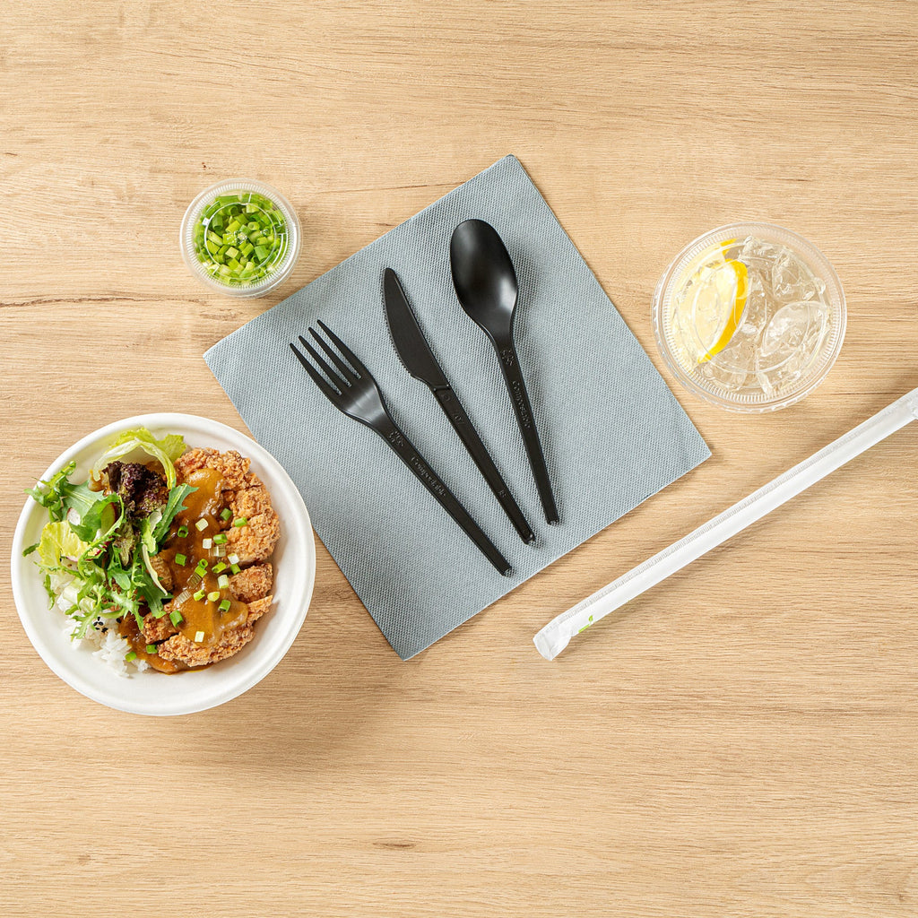 Basic Nature Black CPLA Plastic Cutlery Set - Heat-Resistant, Compostable - 6 1/2" - 290 count box