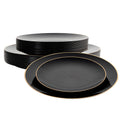 Moderna Round Black Plastic Gold-Rimmed Plate Set - Includes 7" and 10" Plate Sets - 40 count box