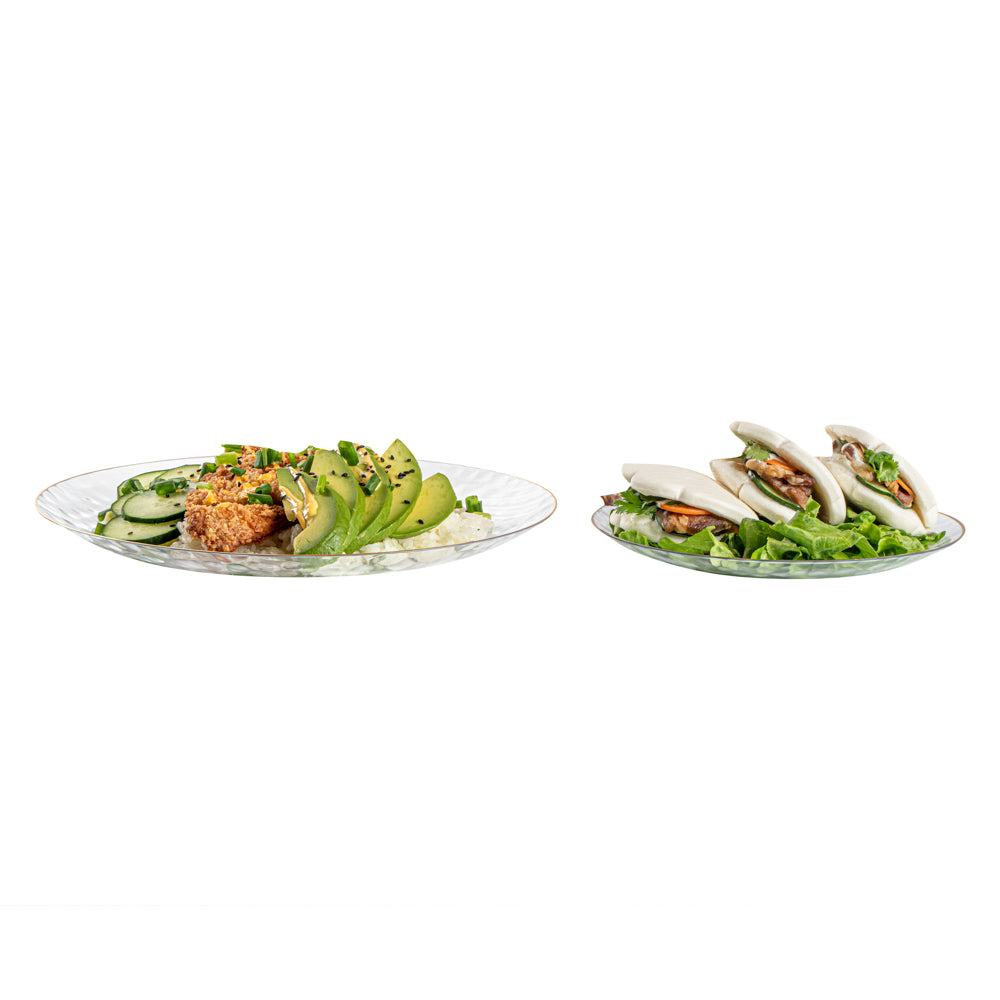 Moderna Round Clear Plastic Gold-Rimmed Plate Set - Hammered, Includes 7" and 10" Plate Sets - 40 count box