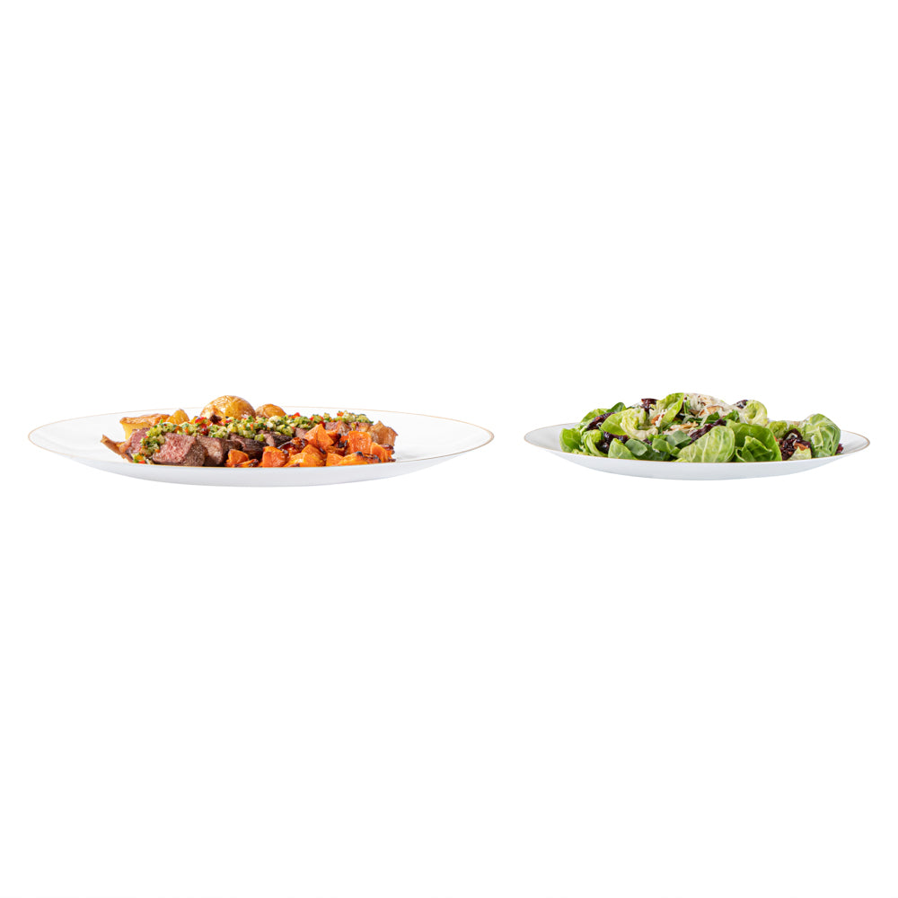 Moderna Round White Plastic Gold-Rimmed Plate Set - Includes 7" and 10" Plate Sets - 40 count box