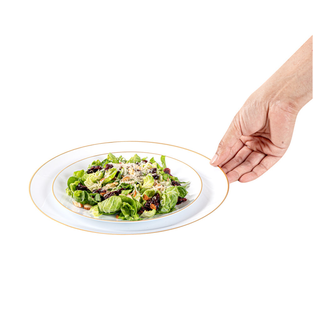 Moderna Round White Plastic Gold-Rimmed Plate Set - Includes 7" and 10" Plate Sets - 40 count box