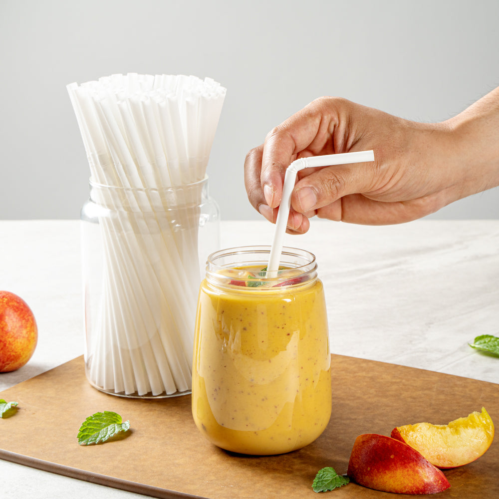 Basic Nature White PLA / PBAT Plastic Straw - Flexible, Compostable - 8 1/4" - 2000 count box