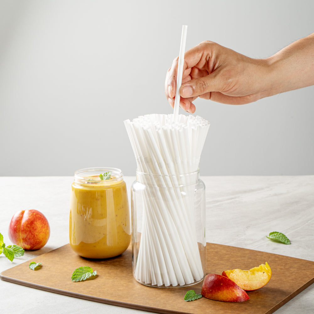 Basic Nature White PLA / PBAT Plastic Straw - Flexible, Compostable - 8 1/4" - 2000 count box