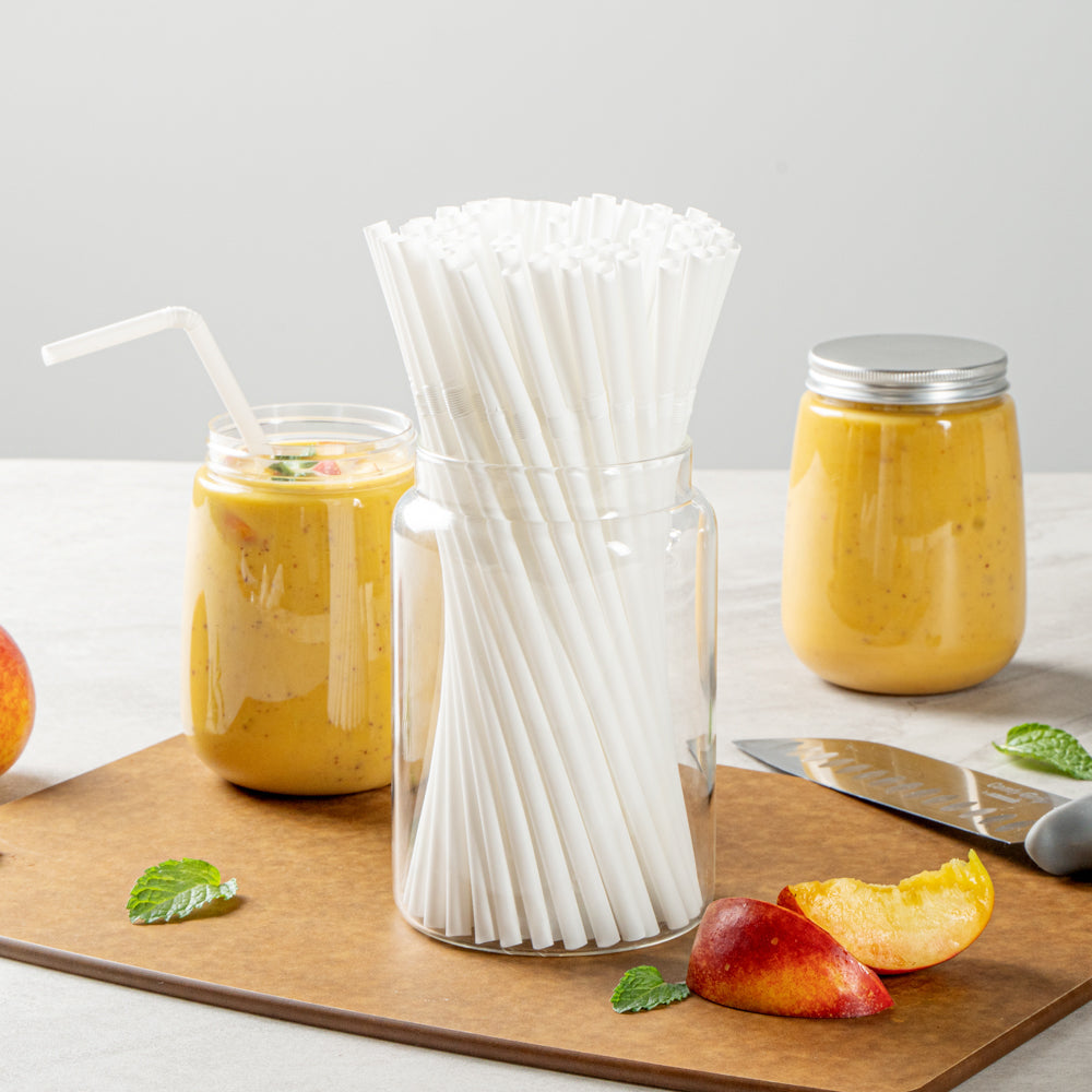 Basic Nature White PLA / PBAT Plastic Straw - Flexible, Compostable - 8 1/4" - 2000 count box
