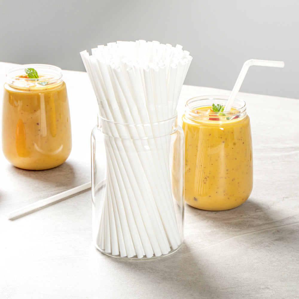 Basic Nature White PLA / PBAT Plastic Straw - Flexible, Compostable - 8 1/4" - 2000 count box