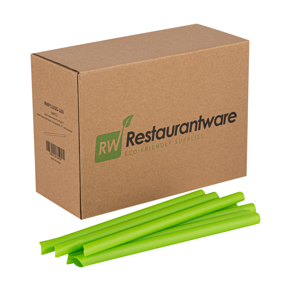 Basic Nature Green PLA / PBAT Plastic Boba Straw - Compostable - 9" - 2000 count box