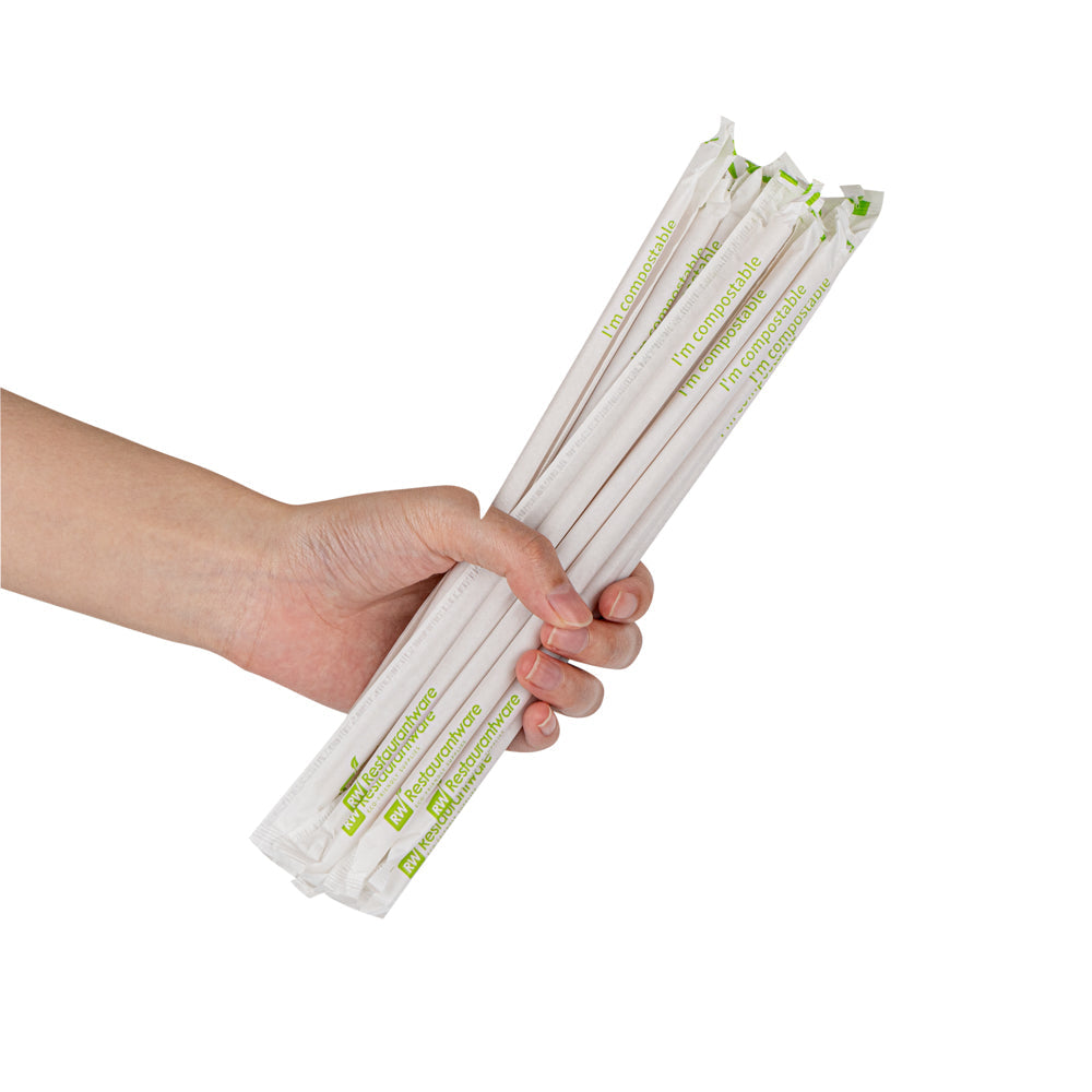 Basic Nature Brown PLA Plastic / Sugarcane Straw - Wrapped, Compostable - 8 1/4" - 2000 count box
