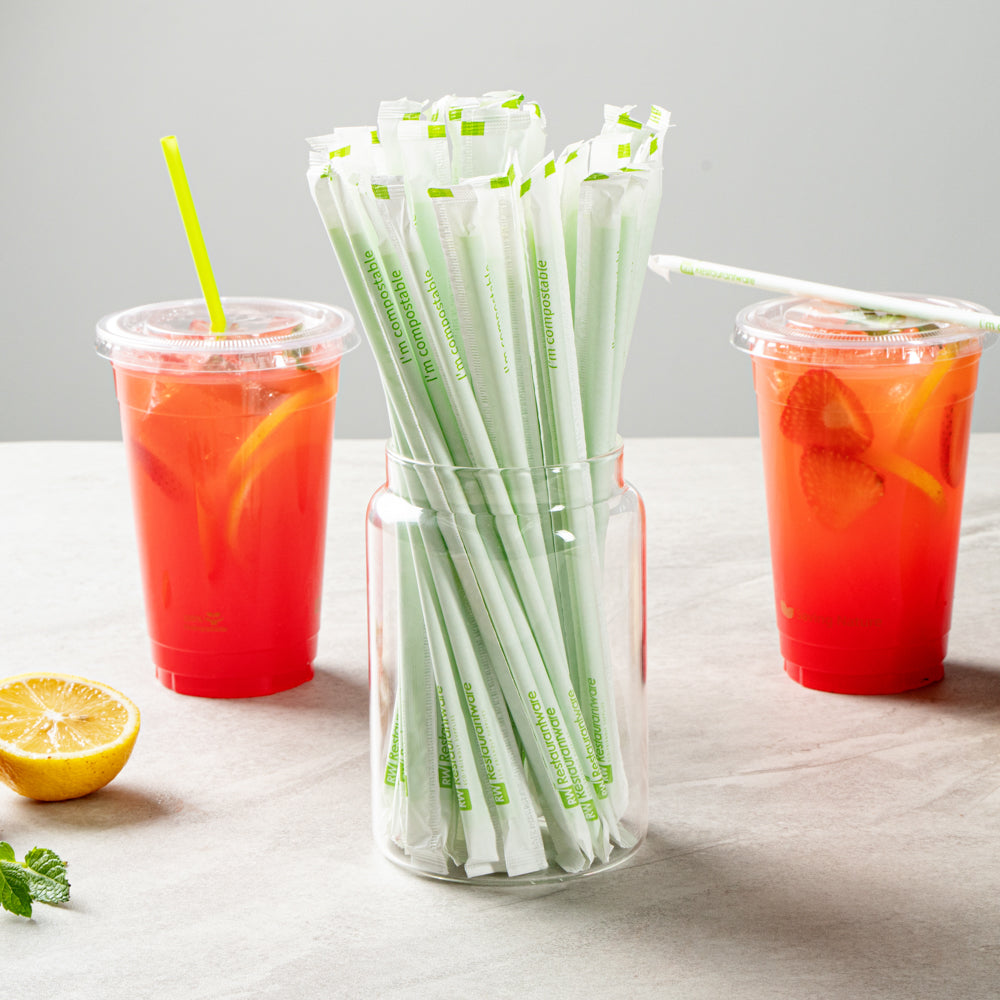 Basic Nature Green PLA / PBAT Plastic Straw - Wrapped, Compostable - 8 1/4" - 2000 count box