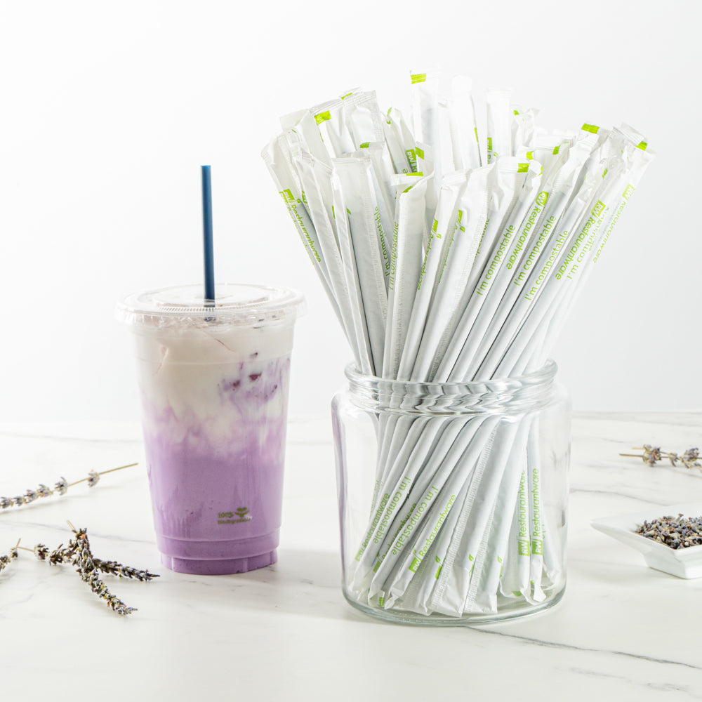 Basic Nature Midnight Blue PLA / PBAT Plastic Straw - Wrapped, Compostable - 8 1/4" - 100 count box