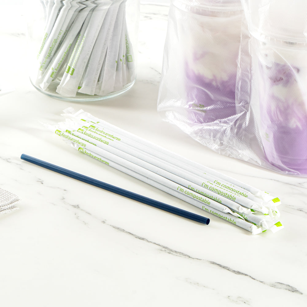 Basic Nature Midnight Blue PLA / PBAT Plastic Straw - Wrapped, Compostable - 8 1/4" - 100 count box