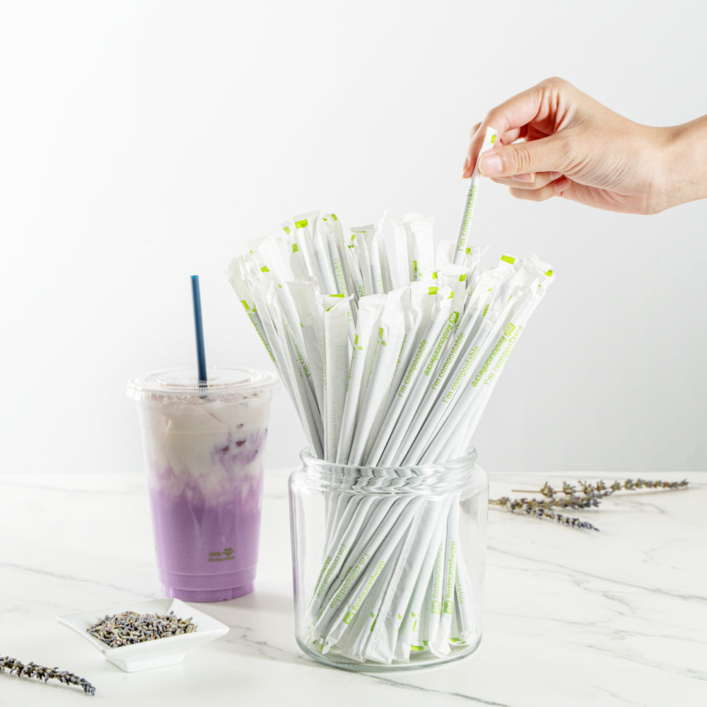 Basic Nature Midnight Blue PLA / PBAT Plastic Straw - Wrapped, Compostable - 8 1/4" - 2000 count box