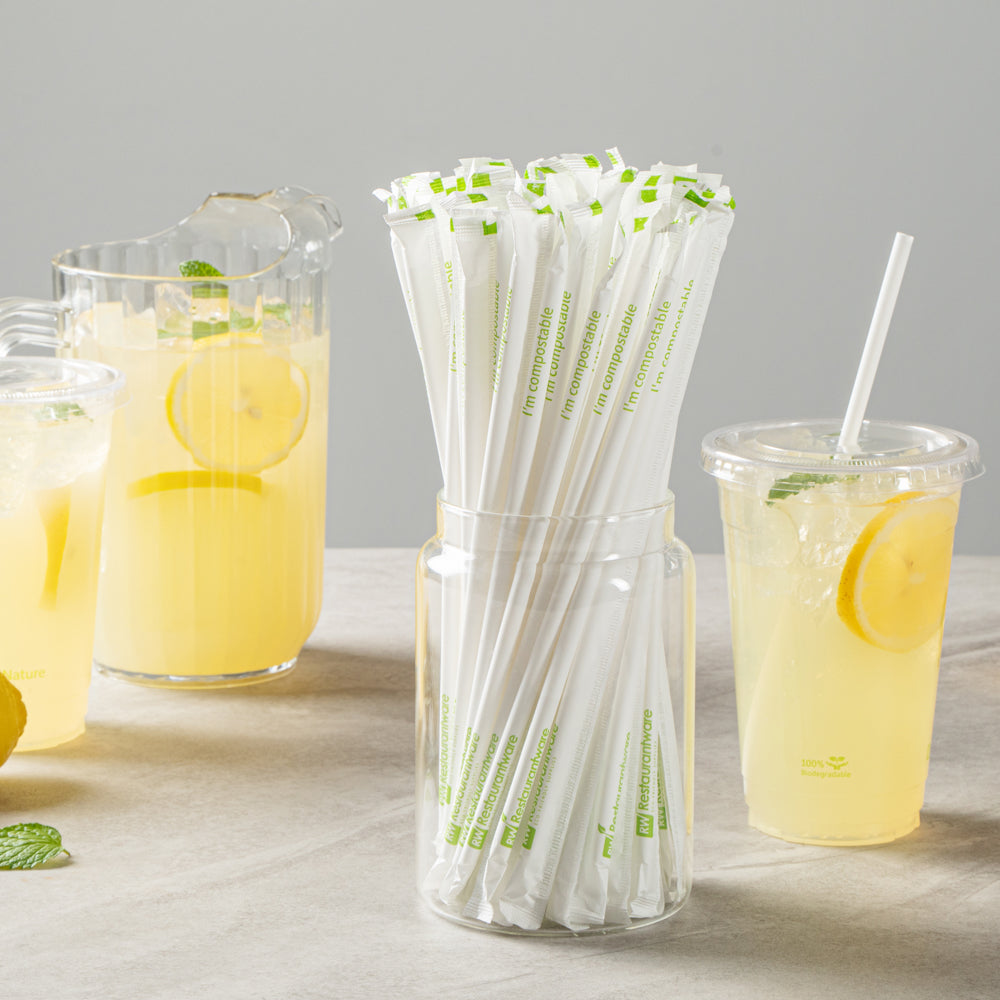 Basic Nature White PLA / PBAT Plastic Straw - Wrapped, Compostable - 8 1/4" - 2000 count box