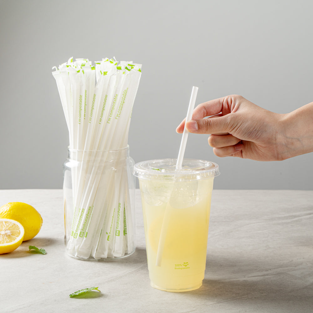 Basic Nature White PLA / PBAT Plastic Straw - Wrapped, Compostable - 8 1/4" - 2000 count box