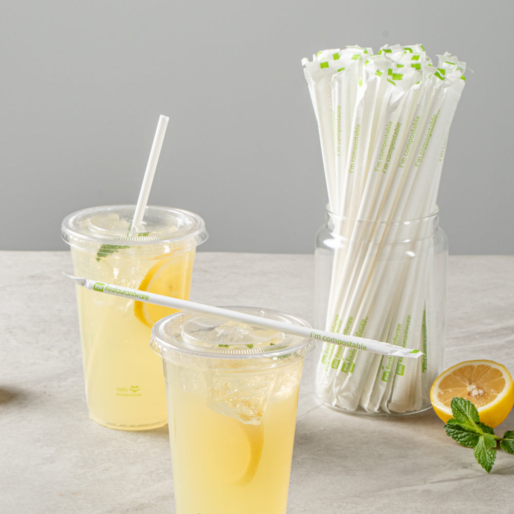 Basic Nature White PLA / PBAT Plastic Straw - Wrapped, Compostable - 8 1/4" - 2000 count box