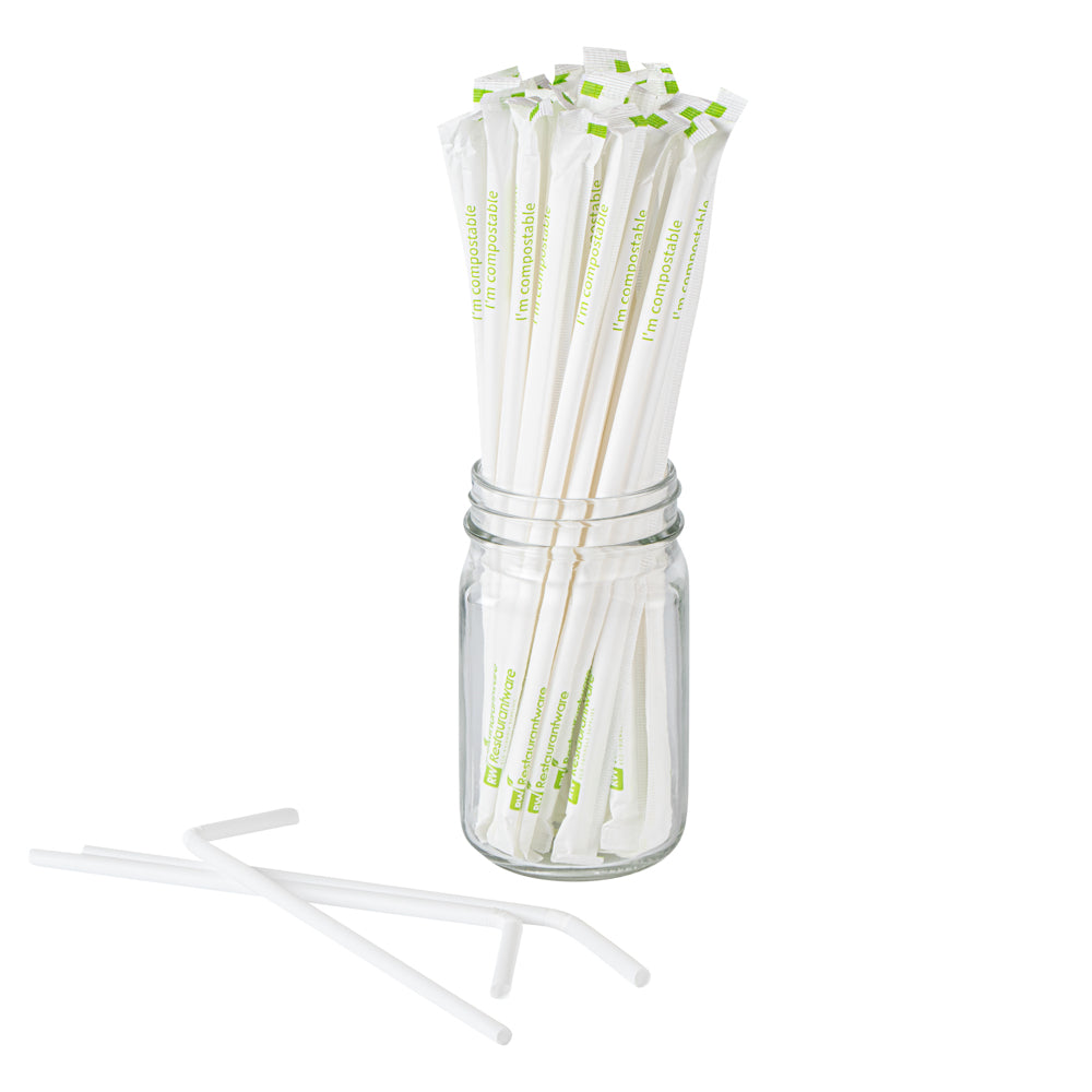 Basic Nature White PLA / PBAT Plastic Straw - Wrapped, Flexible, Compostable - 8 1/4" - 2000 count box