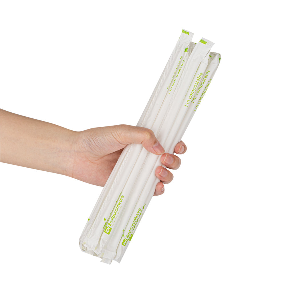 Basic Nature White PLA / PBAT Plastic Straw - Wrapped, Flexible, Compostable - 8 1/4" - 2000 count box