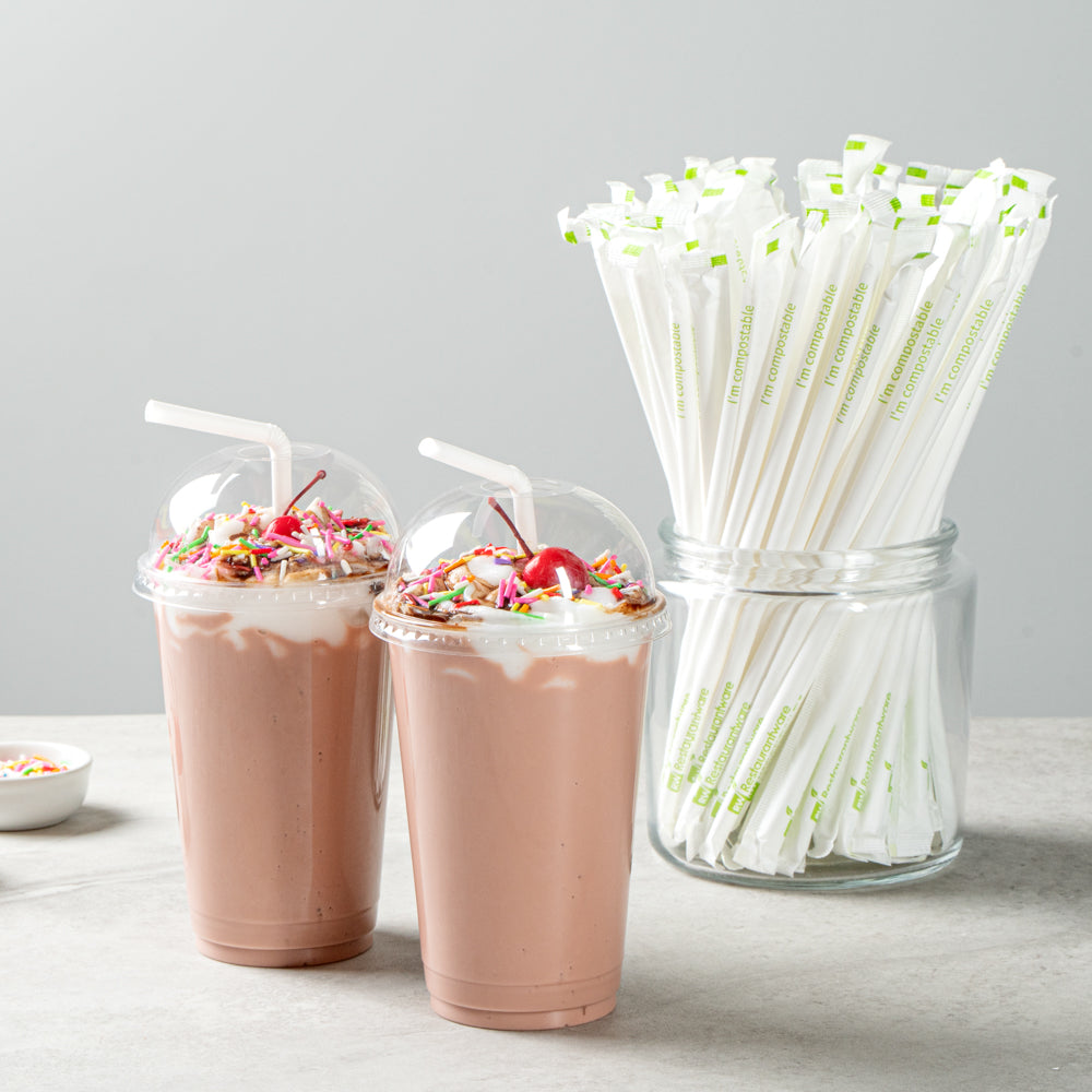 Basic Nature White PLA / PBAT Plastic Straw - Wrapped, Flexible, Compostable - 8 1/4" - 2000 count box