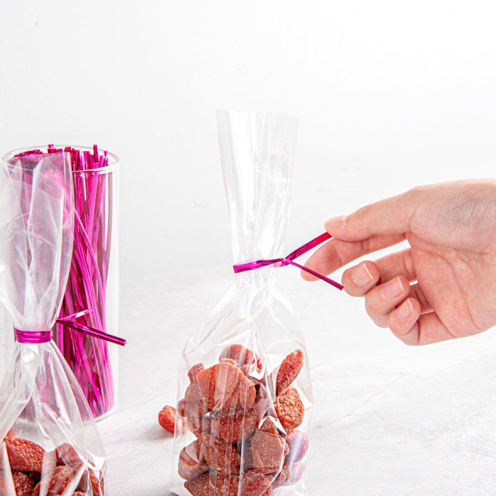 Bag Tek Pink Metallic Twist Tie / Bag Tie - 6" - 500 count box