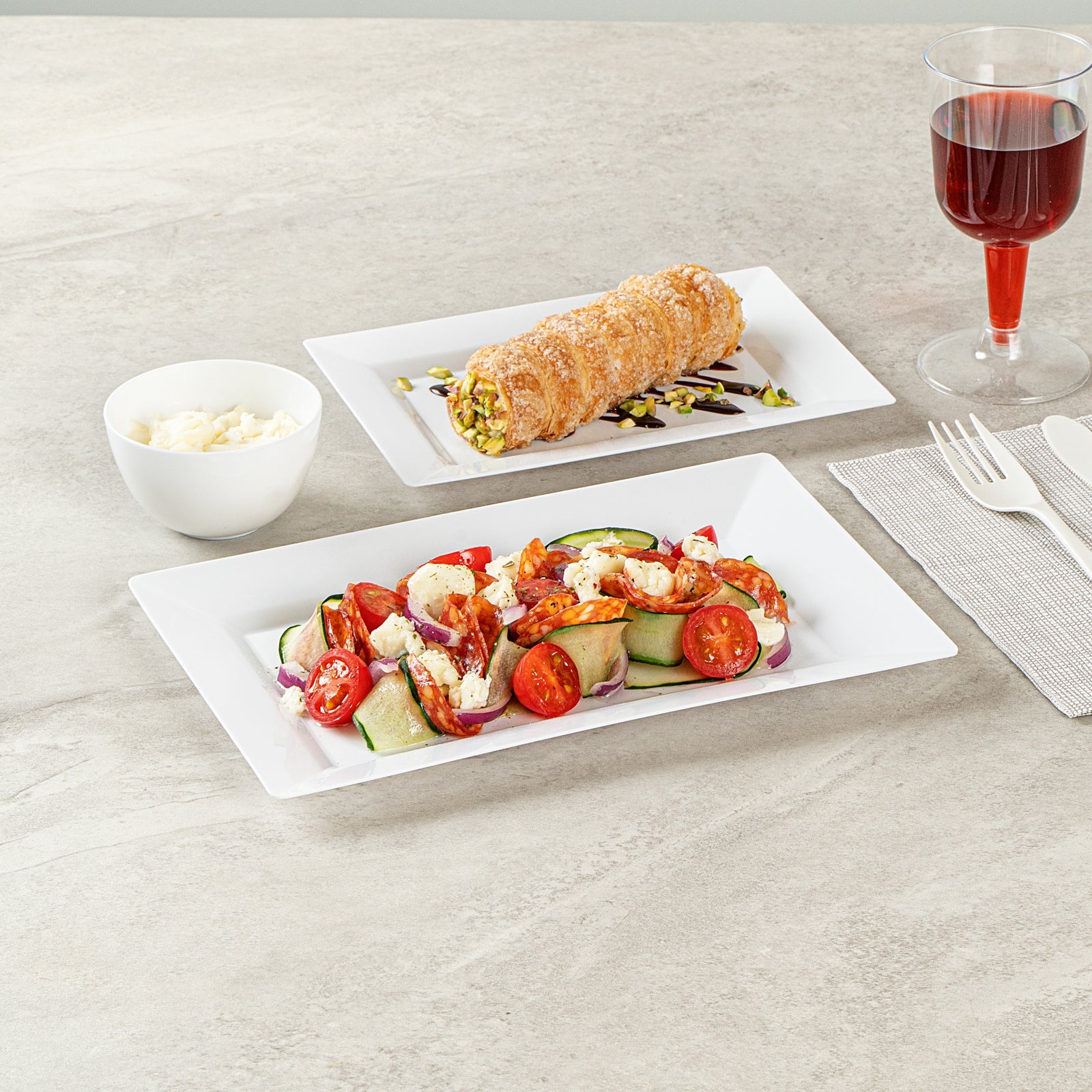 Moderna Rectangle White Plastic Plate - 9 1/2" x 6 1/4" x 1/2" - 100 count box