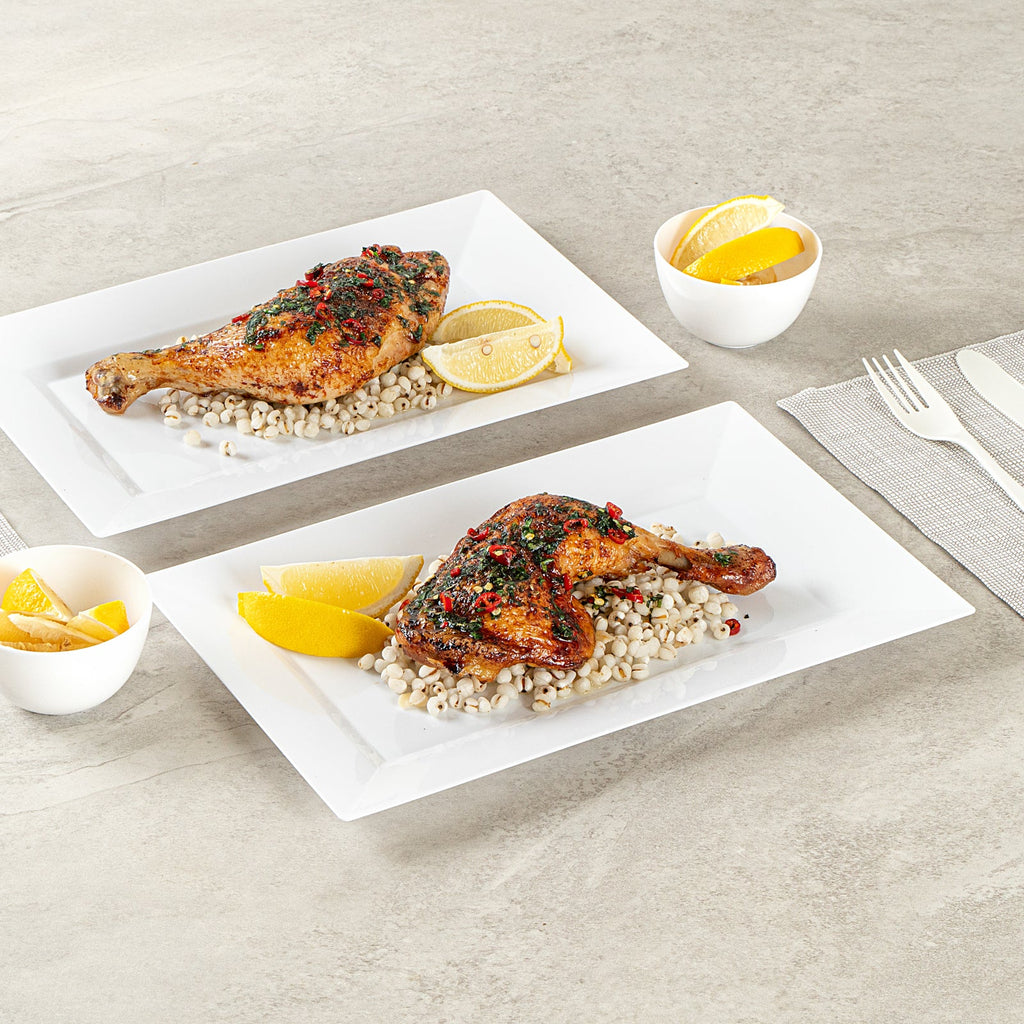Moderna Rectangle White Plastic Plate - 11 1/2" x 7 1/4" x 3/4" - 100 count box
