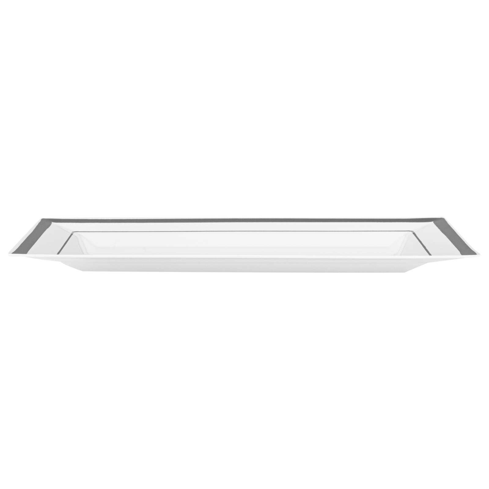 Moderna Rectangle White Plastic Silver-Rimmed Plate - 7 1/2" x 5 1/4" x 1/2" - 100 count box