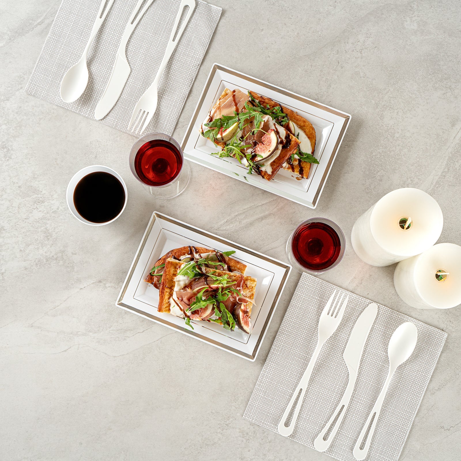 Moderna Rectangle White Plastic Silver-Rimmed Plate - 7 1/2" x 5 1/4" x 1/2" - 100 count box