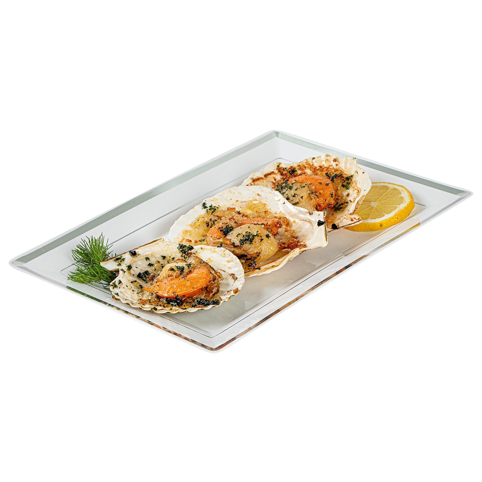 Moderna Rectangle White Plastic Silver-Rimmed Plate - 9 1/2" x 6 1/4" x 1/2" - 10 count box