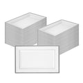 Moderna Rectangle White Plastic Silver-Rimmed Plate - 11 1/2" x 7 1/4" x 3/4" - 10 count box