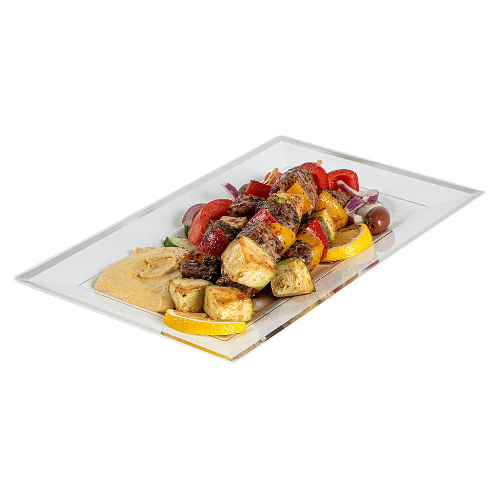 Moderna Rectangle White Plastic Silver-Rimmed Plate - 11 1/2" x 7 1/4" x 3/4" - 10 count box