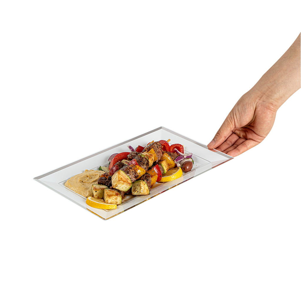 Moderna Rectangle White Plastic Silver-Rimmed Plate - 11 1/2" x 7 1/4" x 3/4" - 10 count box