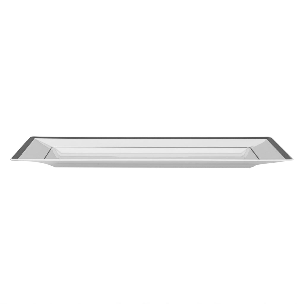 Moderna Rectangle White Plastic Silver-Rimmed Plate - 11 1/2" x 7 1/4" x 3/4" - 100 count box
