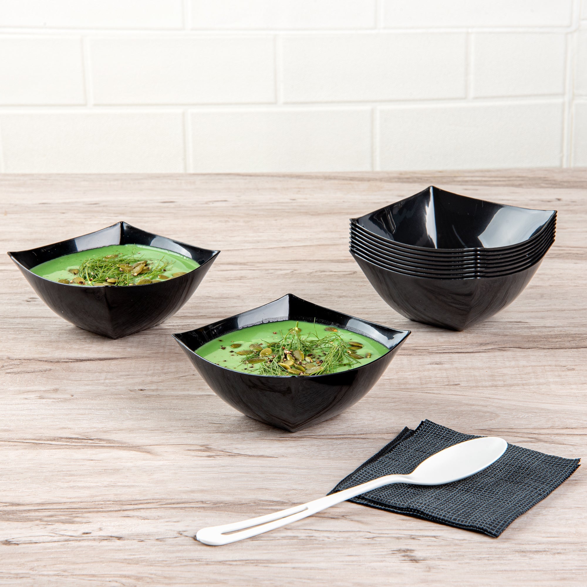Moderna 8 oz Square Black Plastic Bowl - 4 1/2" x 4 1/2" x 2" - 100 count box