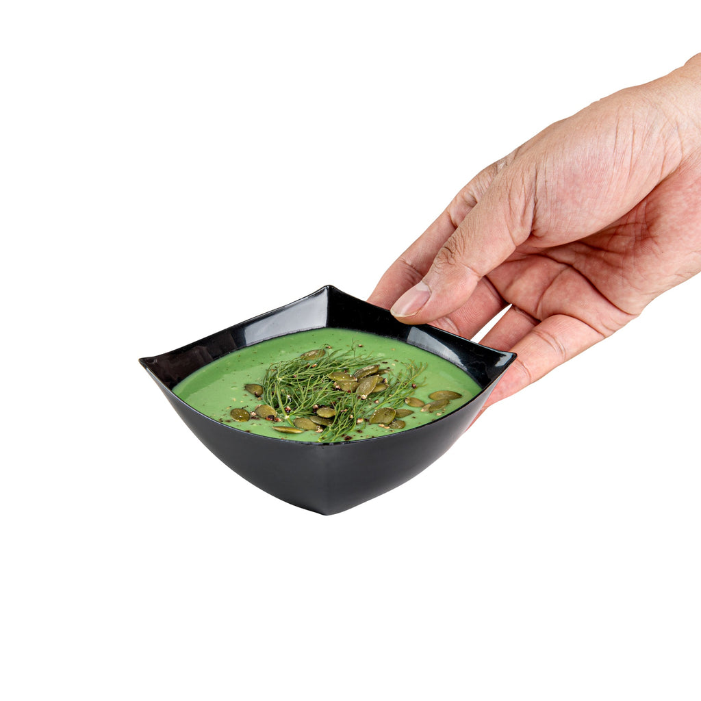 Moderna 8 oz Square Black Plastic Bowl - 4 1/2" x 4 1/2" x 2" - 100 count box
