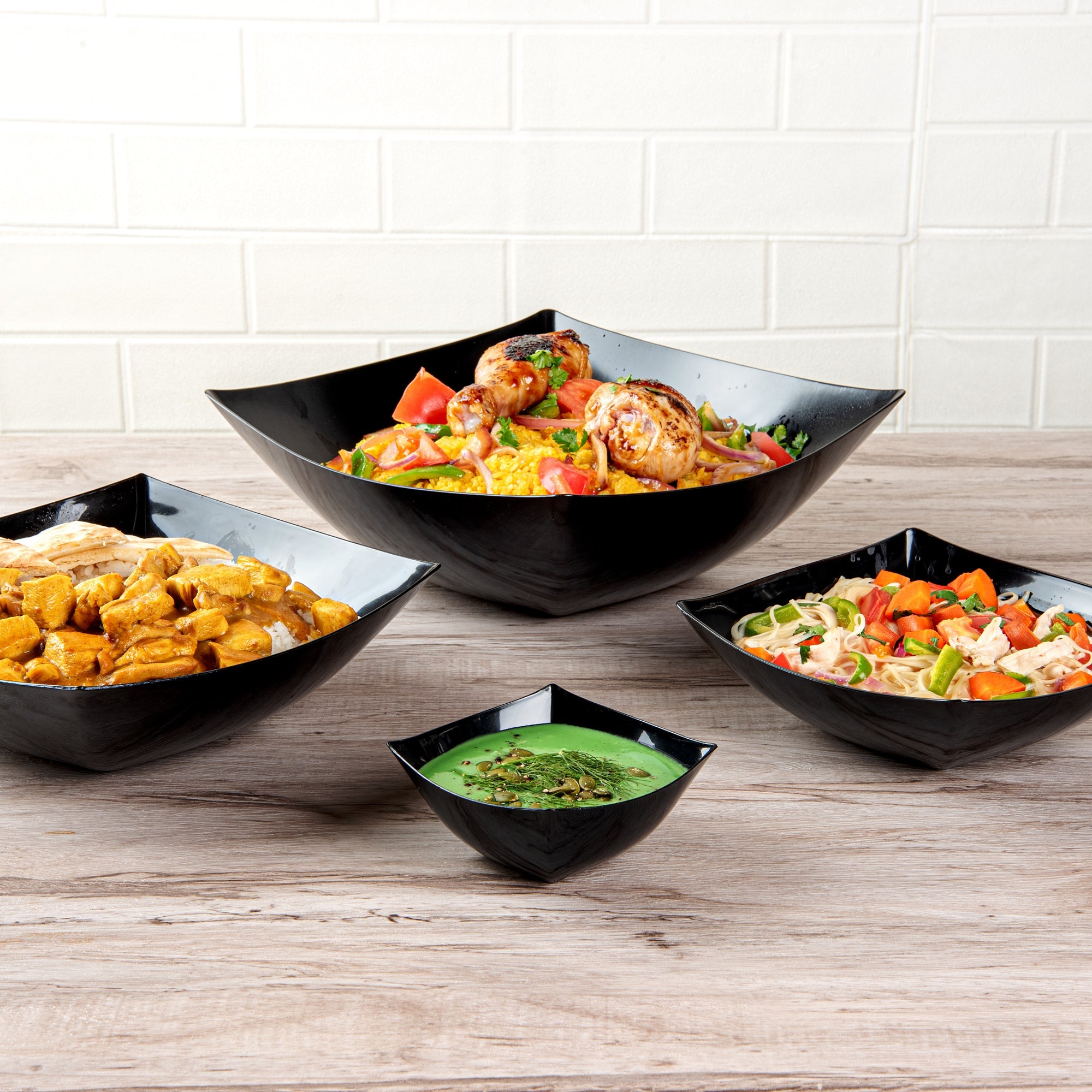 Moderna 8 oz Square Black Plastic Bowl - 4 1/2" x 4 1/2" x 2" - 100 count box