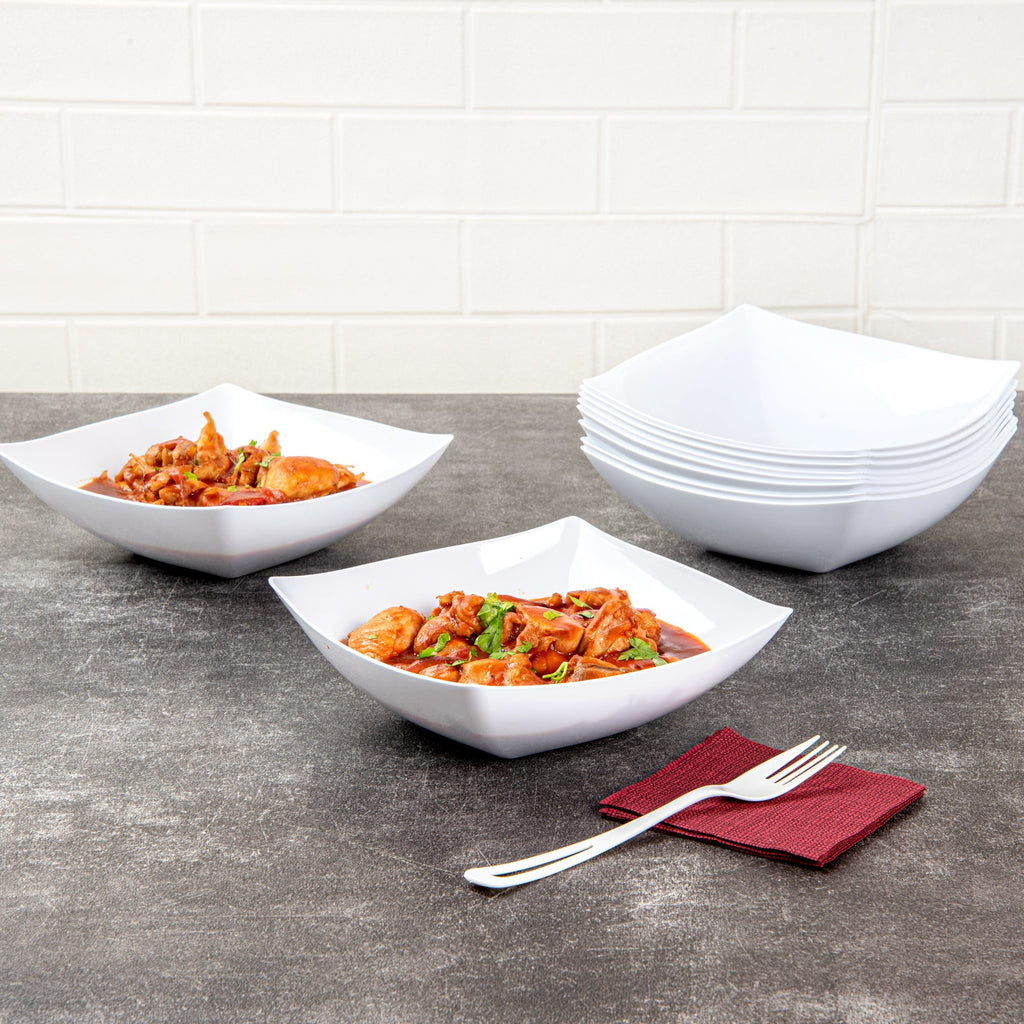 Moderna 32 oz Square White Plastic Bowl - 7 3/4" x 7 3/4" x 2 1/4" - 100 count box