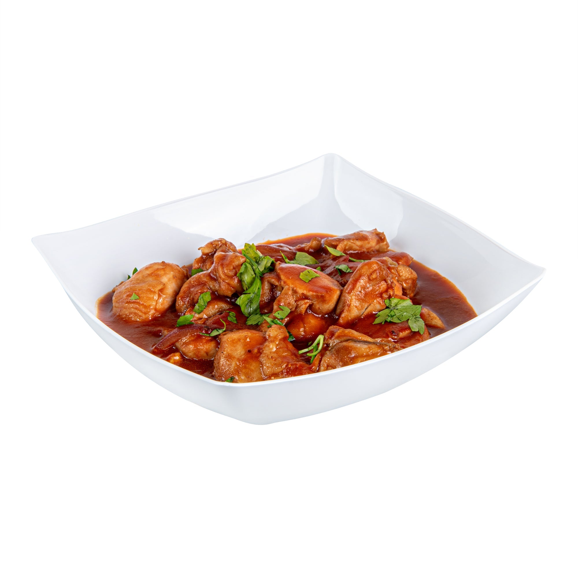 Moderna 32 oz Square White Plastic Bowl - 7 3/4" x 7 3/4" x 2 1/4" - 100 count box