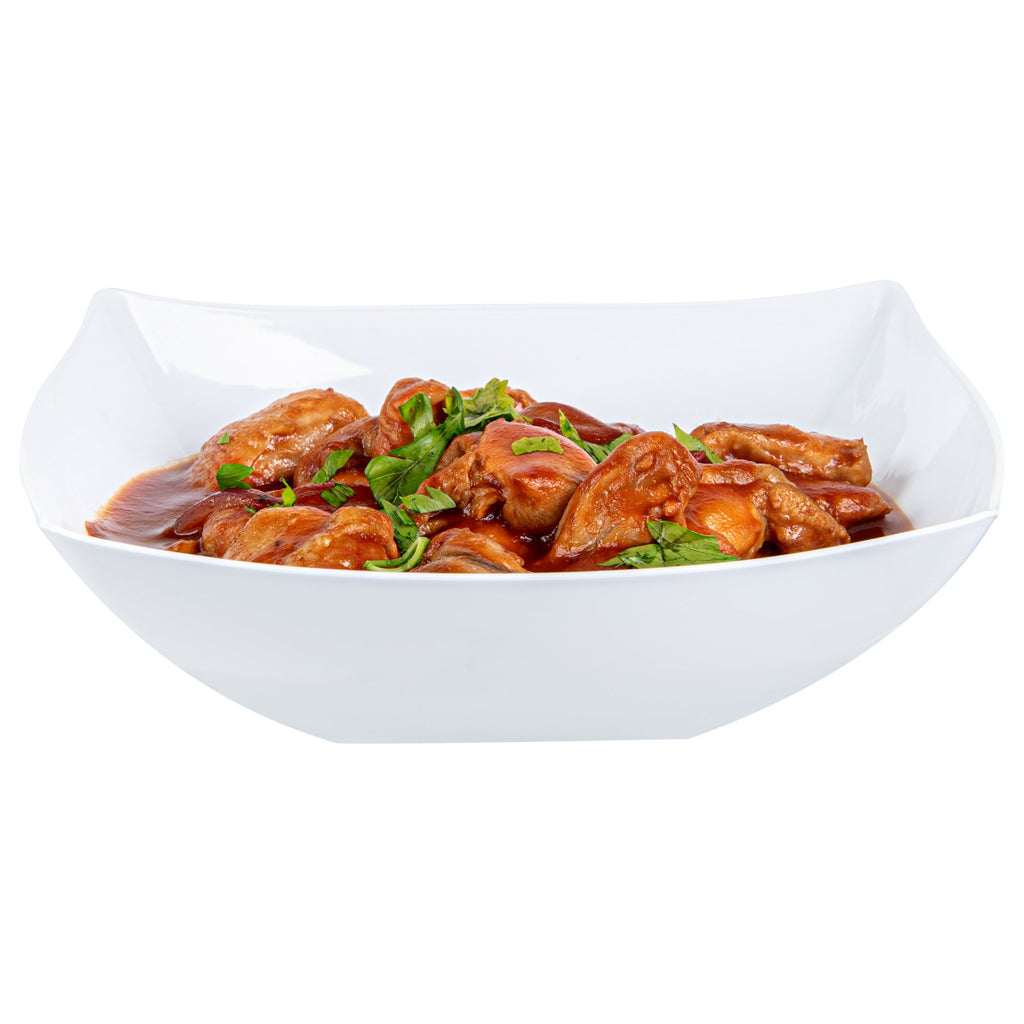 Moderna 32 oz Square White Plastic Bowl - 7 3/4" x 7 3/4" x 2 1/4" - 100 count box