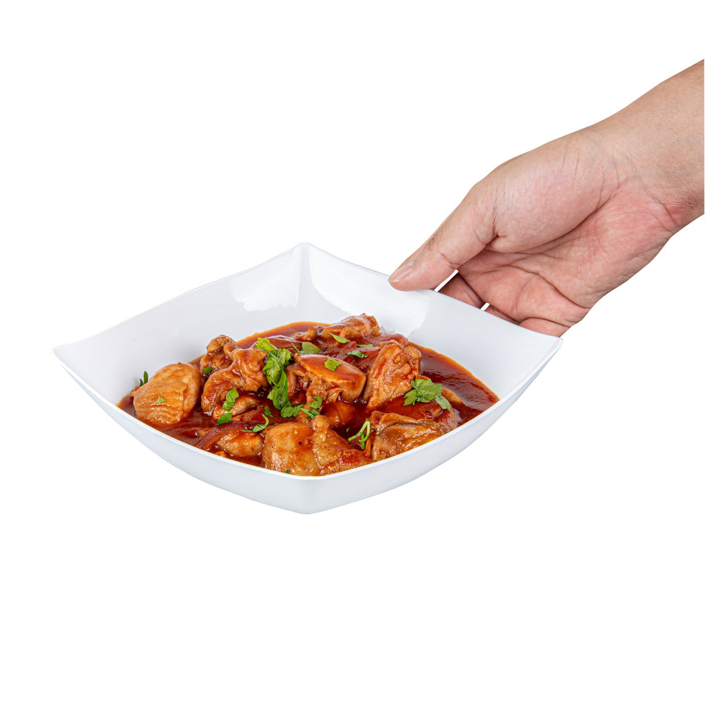 Moderna 32 oz Square White Plastic Bowl - 7 3/4" x 7 3/4" x 2 1/4" - 100 count box