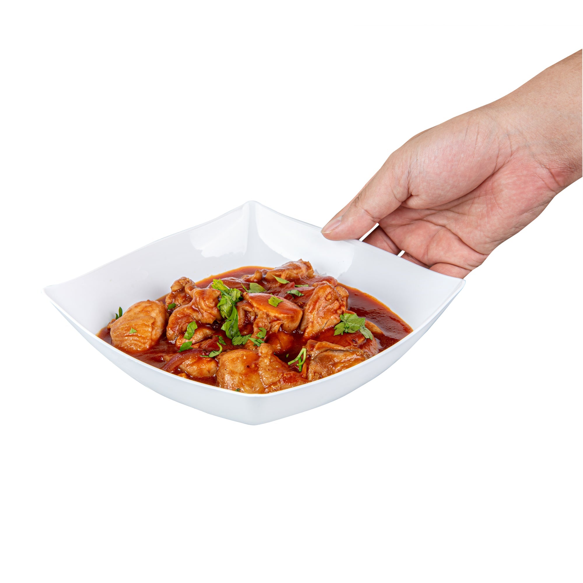 Moderna 32 oz Square White Plastic Bowl - 7 3/4" x 7 3/4" x 2 1/4" - 100 count box