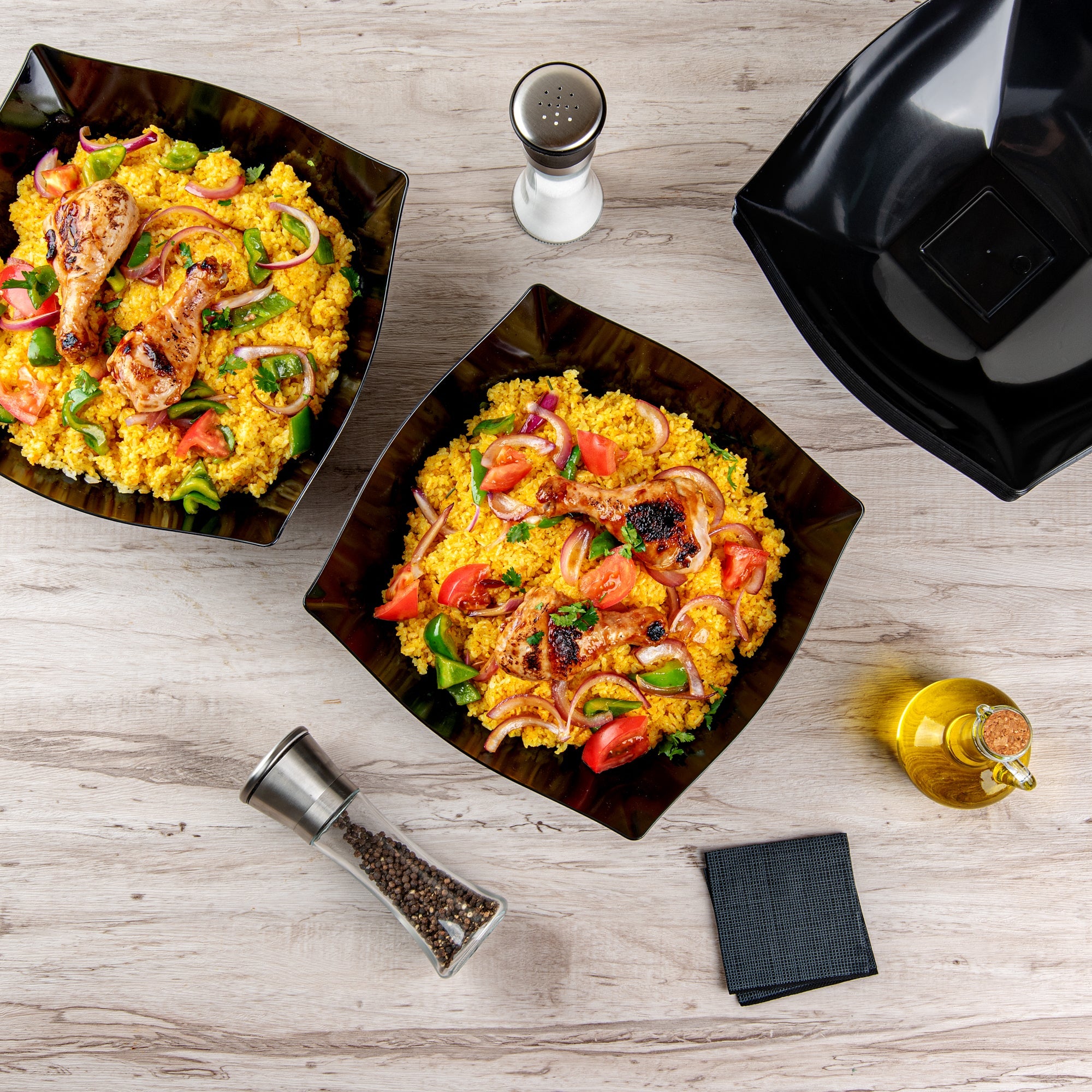 Moderna 128 oz Square Black Plastic Serving Bowl - 12" x 12" x 4" - 40 count box
