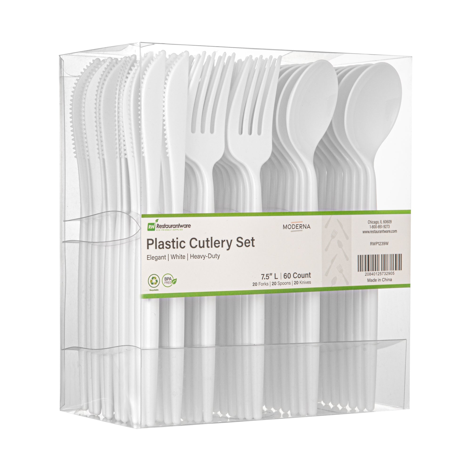 Moderna White Plastic Cutlery Set - 7 1/2" - 60 count box