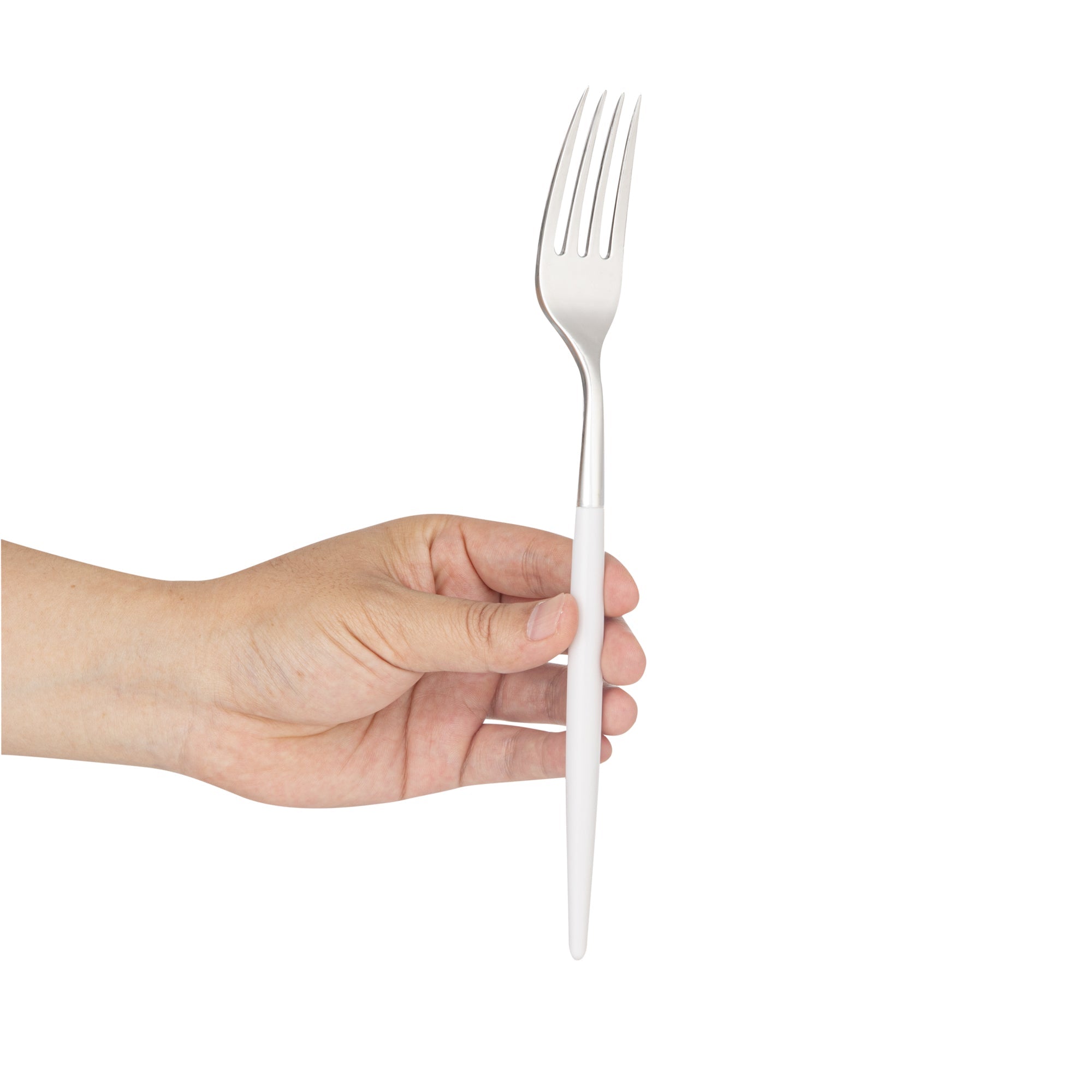 Moderna Silver Plastic Fork - with White Handle - 7 1/2" - 500 count box