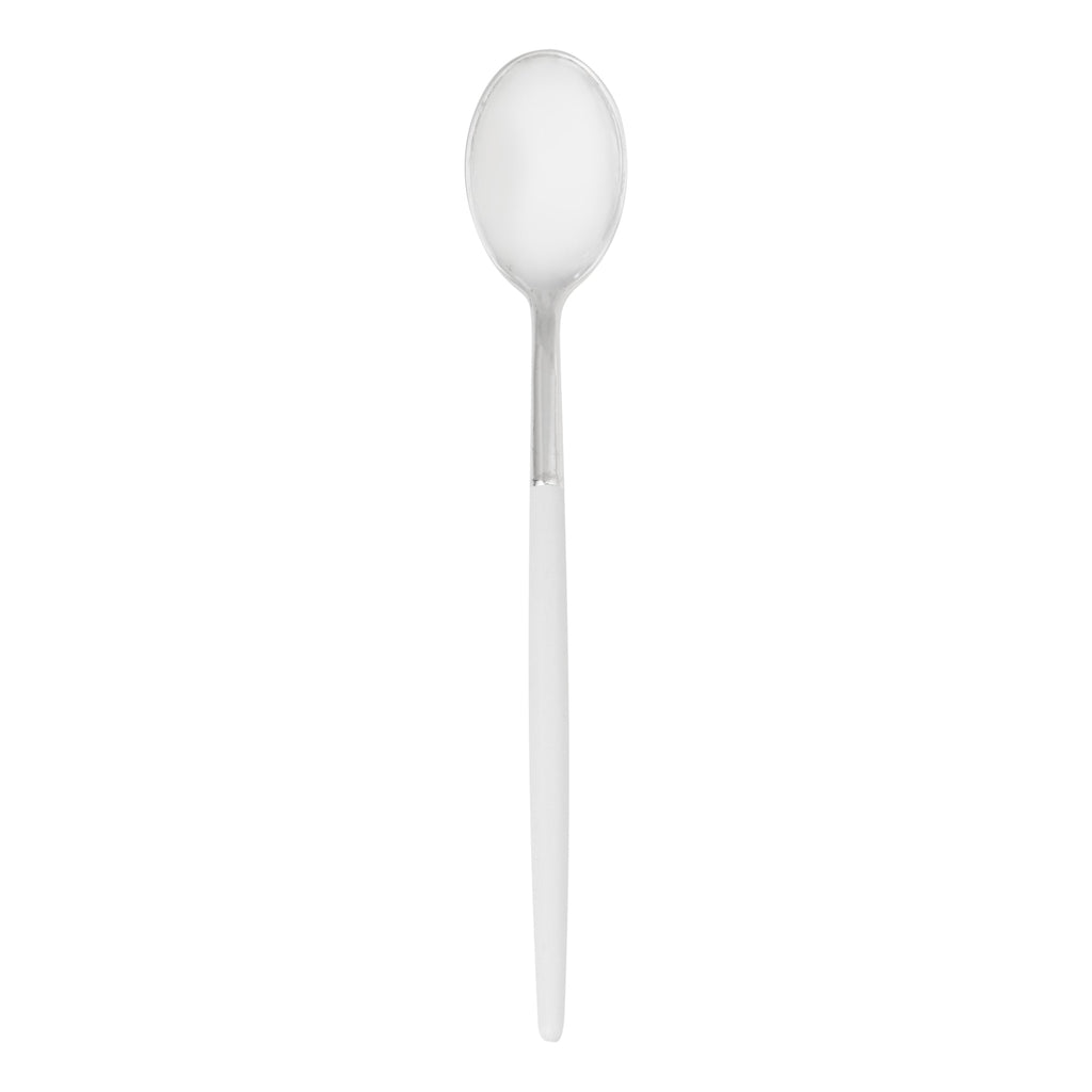 Moderna Silver Plastic Spoon - with White Handle - 7 3/4" - 500 count box