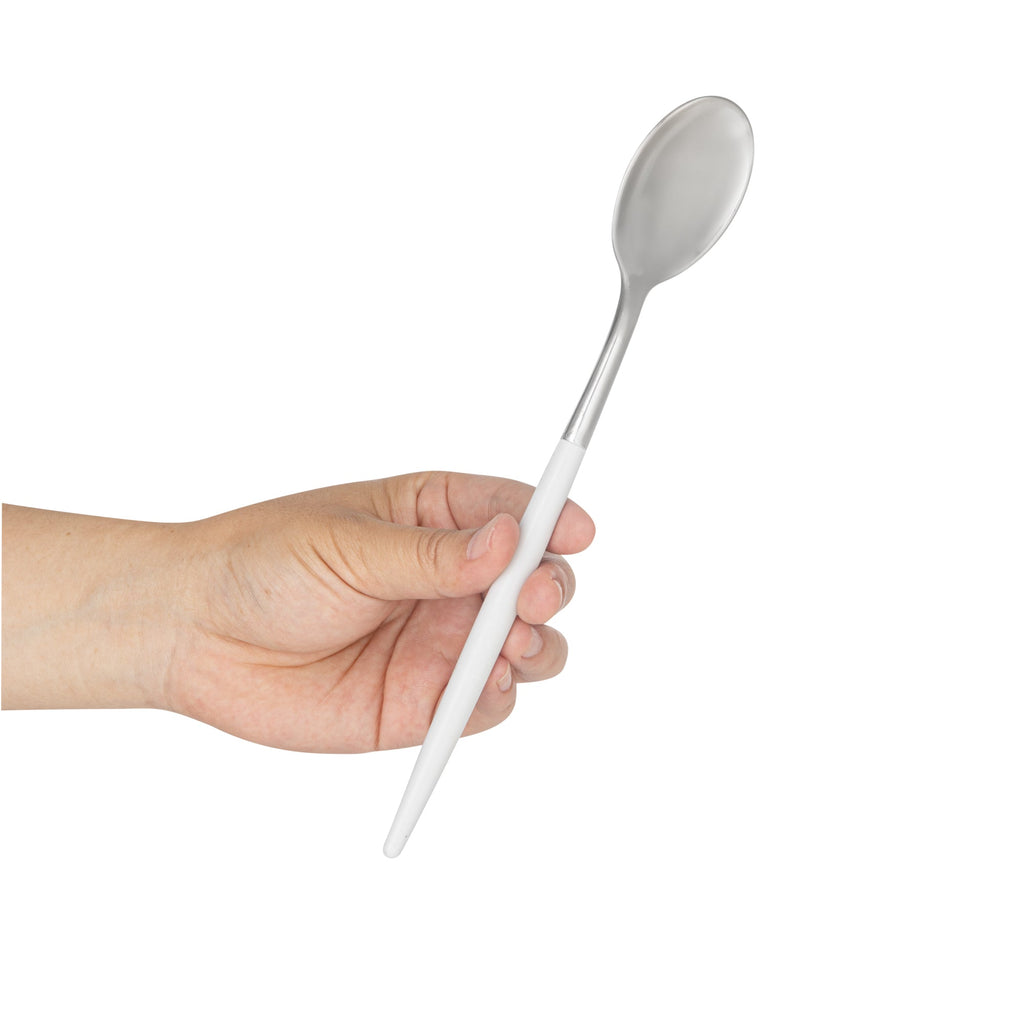 Moderna Silver Plastic Spoon - with White Handle - 7 3/4" - 500 count box