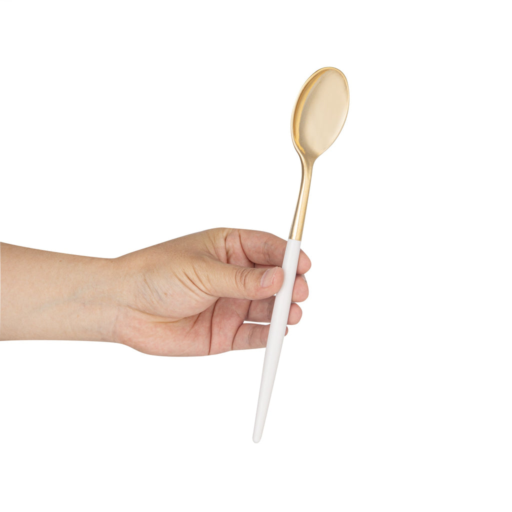 Moderna Gold Plastic Spoon - with White Handle - 7 3/4" - 500 count box