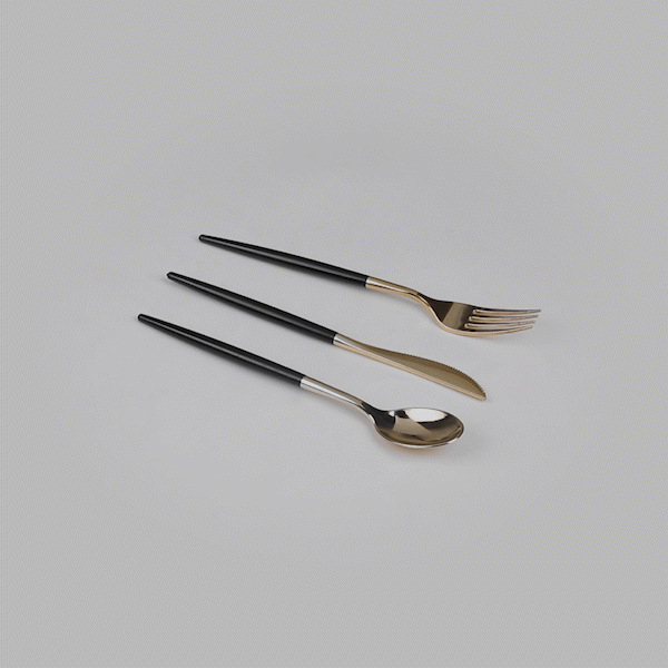 Moderna Gold Plastic Cutlery Set - with Black Handle - 7 1/2" - 60 count box