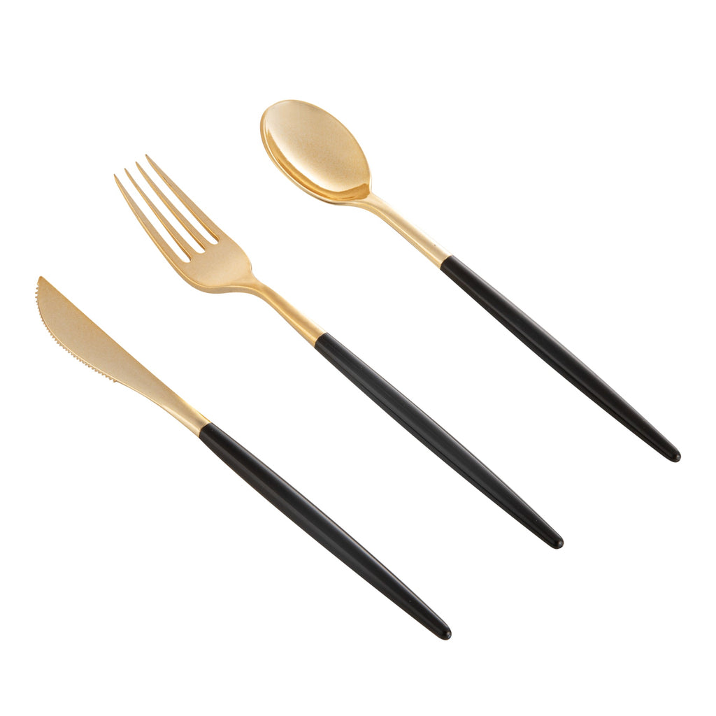 Moderna Gold Plastic Cutlery Set - with Black Handle - 7 1/2" - 60 count box