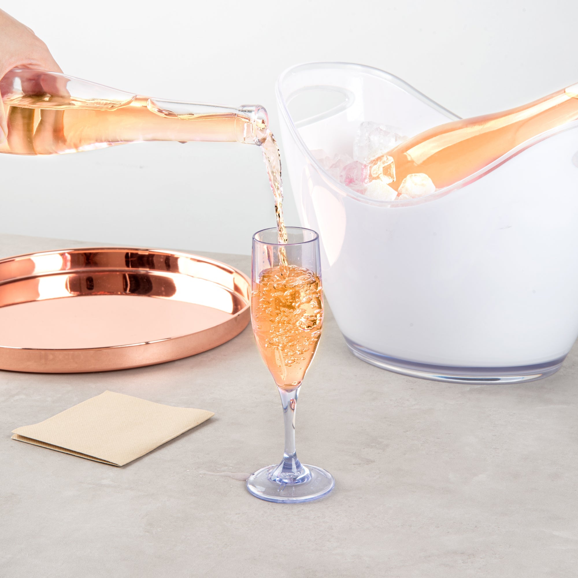 Bev Tek 6 oz Clear SAN Plastic Champagne Flute - 2" x 2" x 8" - 50 count box